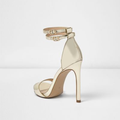 Gold wide fit strappy barely there heels